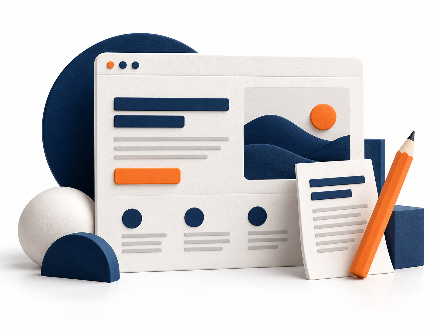 Website copy illustration with a browser layout and pencil