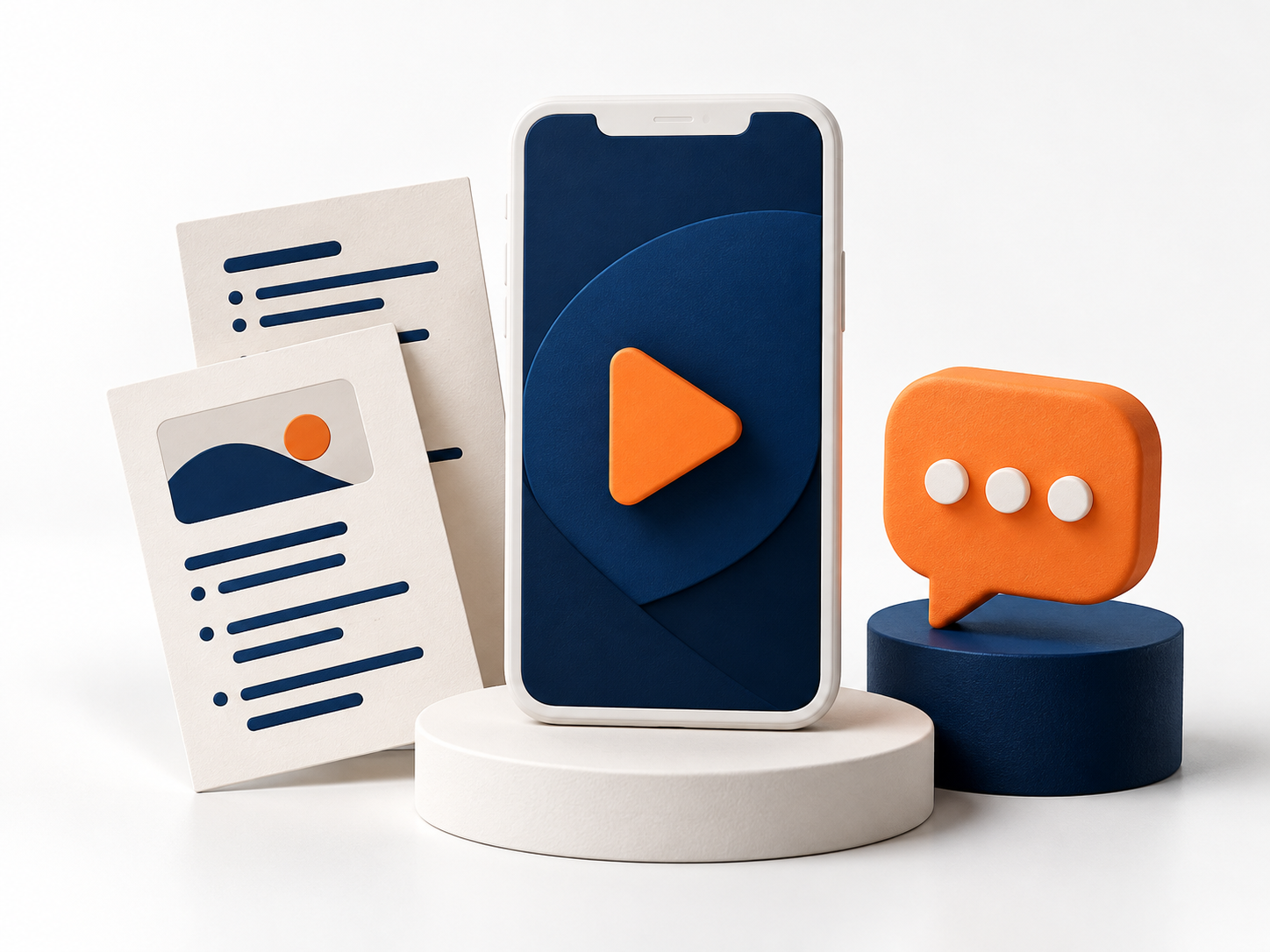 Smartphone, script cards and speech bubble representing social and video content