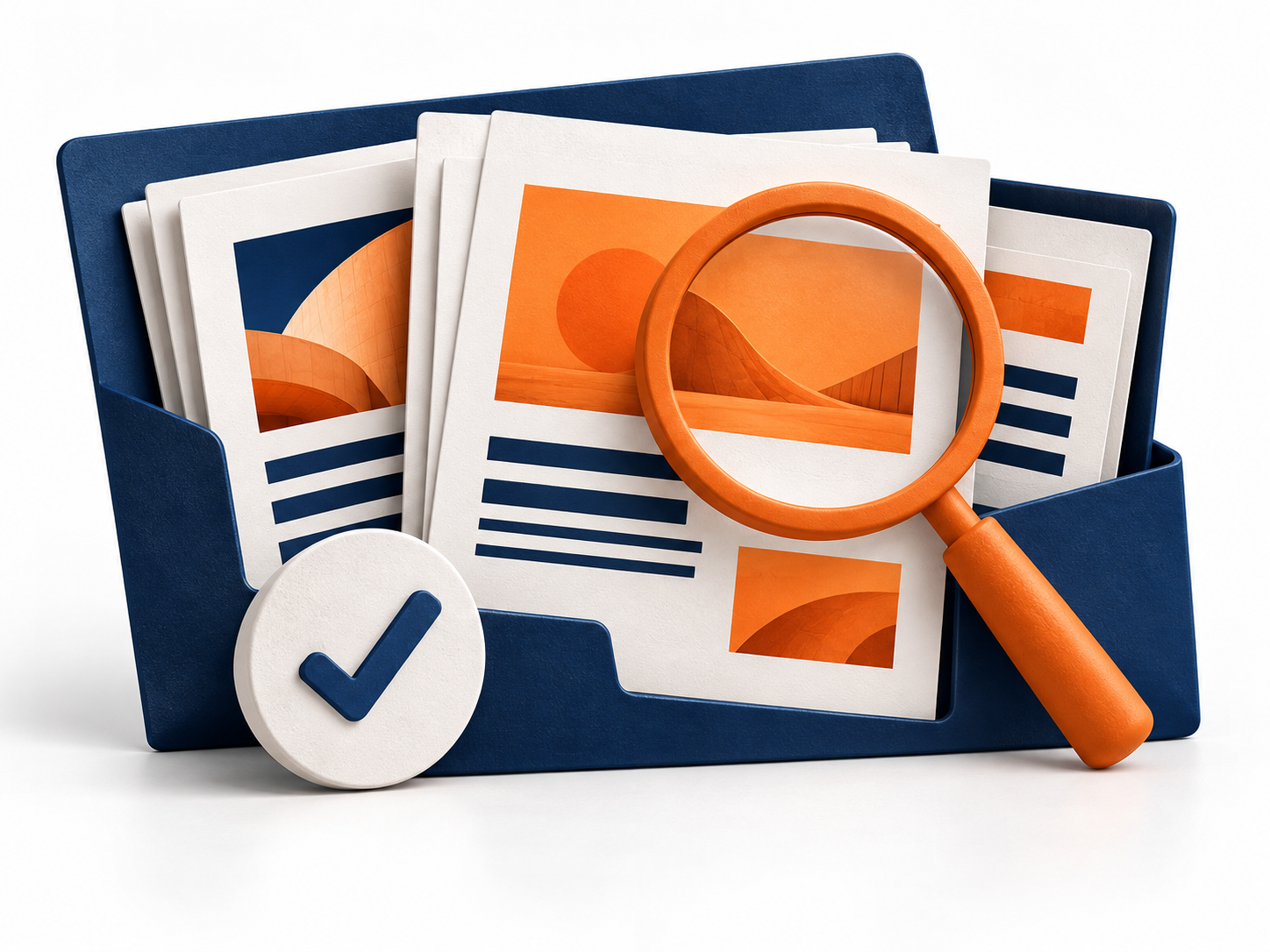 Project folder and magnifying glass representing case study content